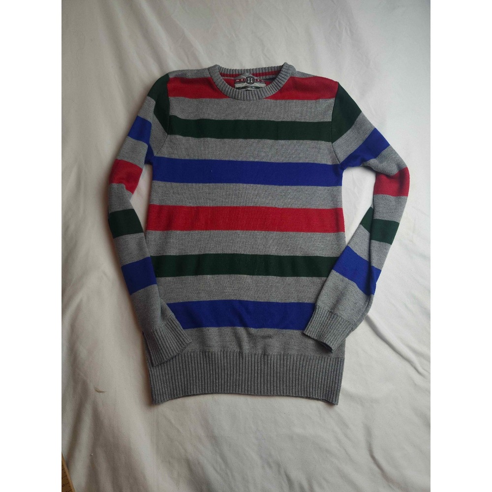 Garment District Multicolor Striped Crew Neck Sweater Size L 14/16 Gray Red‎